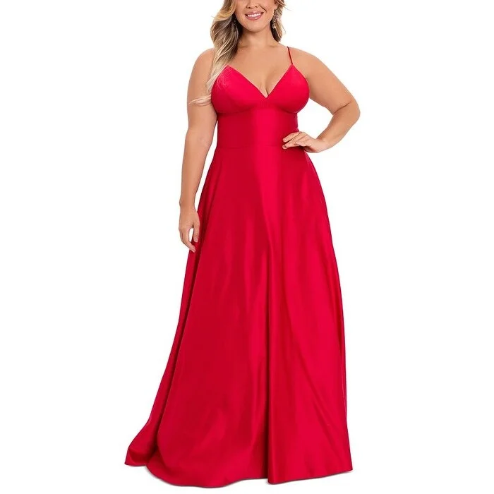 Evening dress for glamorous affair-Betsy & Adam Women's V Neck Gown Red Size 20W