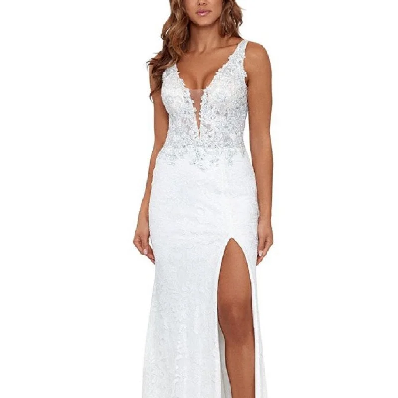 Evening dress for high-end function-Betsy & Adam Women's V Neck Lace Gown White Size 6