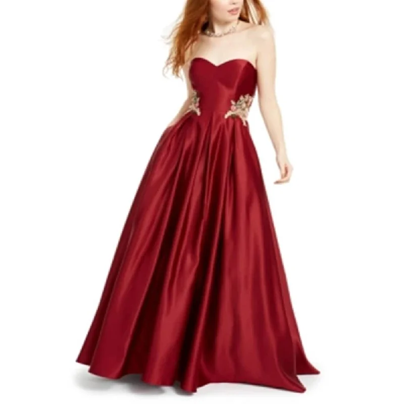 Evening dress for unforgettable affair-Blondie Nites Junior's Strapless Floral Applique Gown Red Size 0