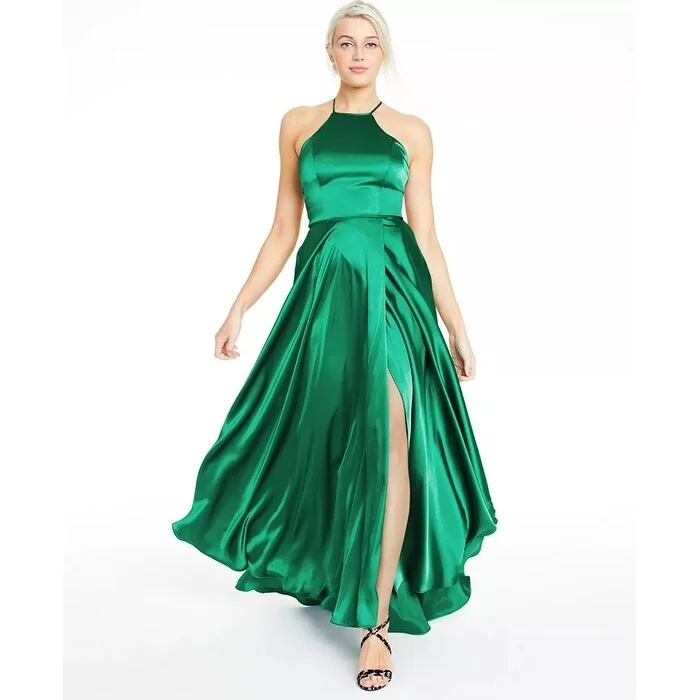 Evening dress for grand fashion event-Blondie Nites Junior's Tie Back Faux Wrap Gown Green Size 5