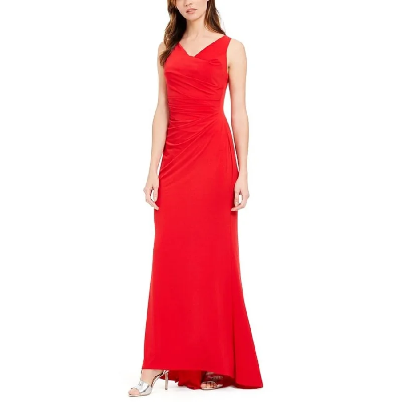 Evening dress for high-society wedding-Calvin Klein Women's Draped Cowlneck Gown Medium Red Size 4