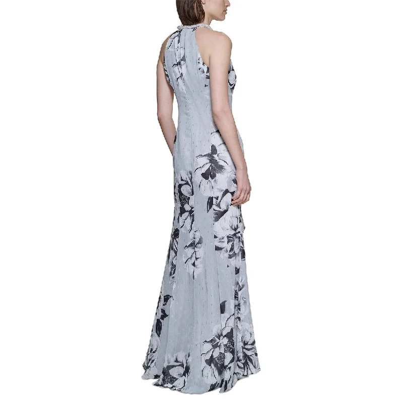 Evening dress for fabulous gathering-Calvin Klein Women's Metallic Embroidered Gown Gray Size 6