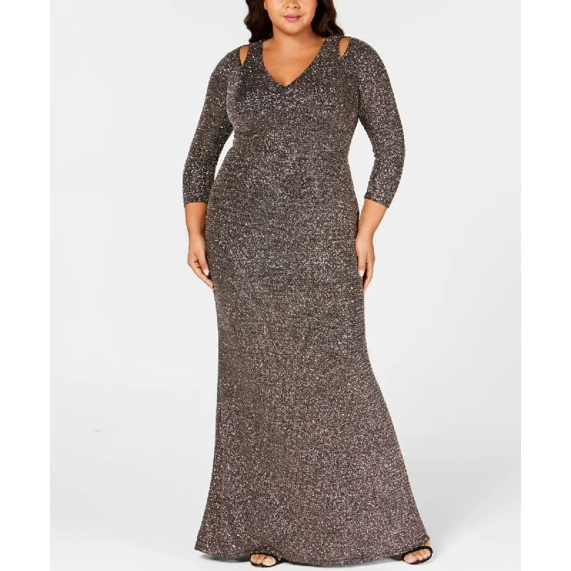 Evening dress with metallic fabric-Calvin Klein Women's Plus Size Cutout Glitter Gown Black Size 22