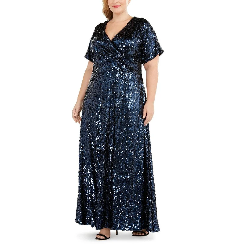 Evening dress with floral design-Calvin Klein Women's Plus Size Sequined Gown Navy Size Small Petite