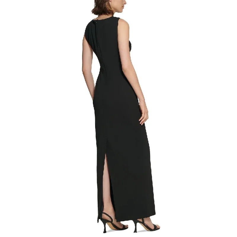 Evening dress with chic neckline-Calvin Klein Women's Scuba Crepe Knot Front Gown Black Size 4