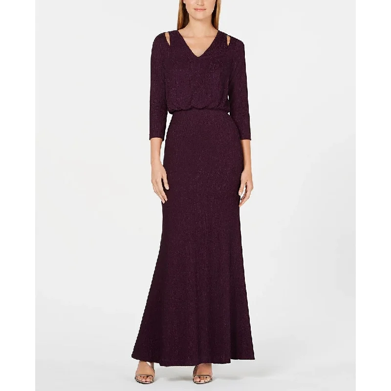 Evening dress for extravagant affair-Calvin Klein Women's Split-Shoulder Gown Purple Size 4