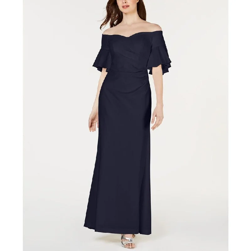 Evening dress with layered tulle-Calvin Klein Women's Sweetheart Off-The-Shoulder Gown Navy Size 6