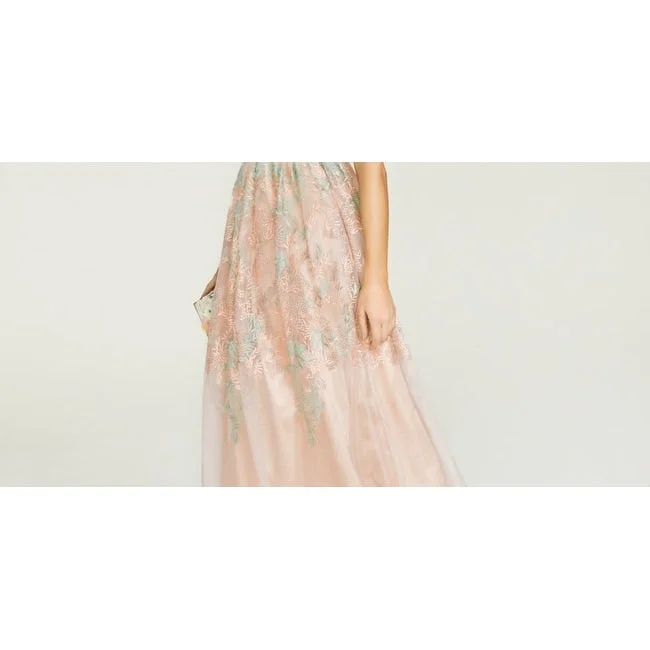 Evening dress for high-profile gala-City Studios Juniors' Floral-Embroidered Gown Natural Size 11