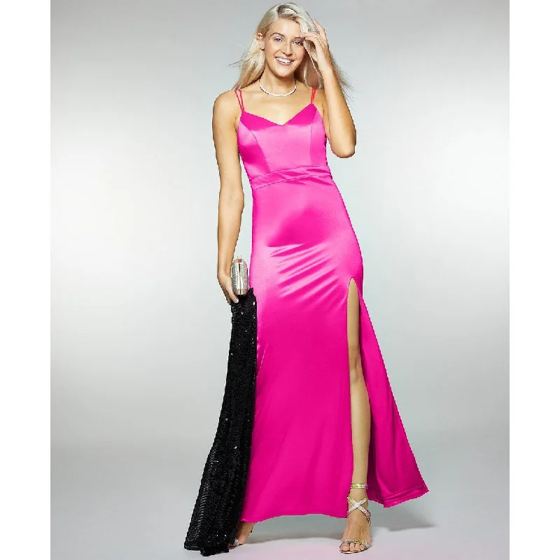 Evening dress with stunning sparkle-City Studios Juniors' Satin Lace-Back Gown Dark Pink Size 7