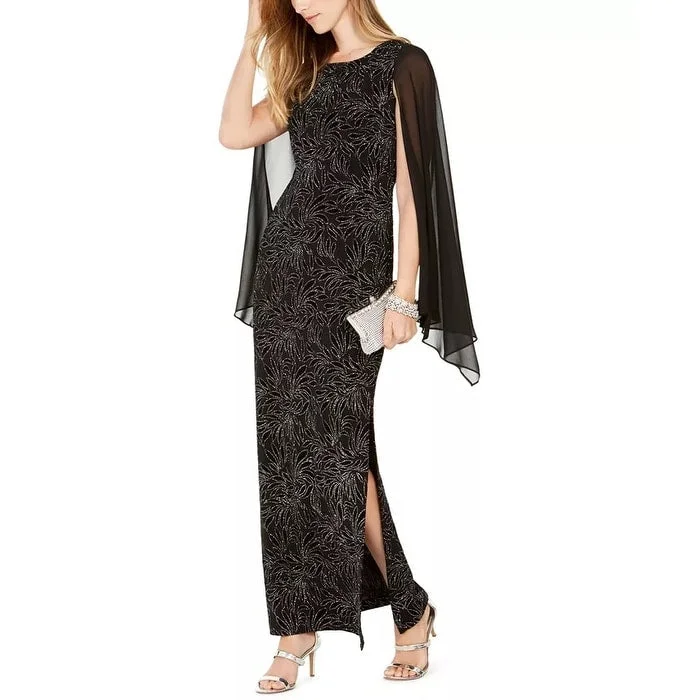 Evening dress for black-tie event-Connected Embellished Women's Flocked Chiffon Gown Silver Size 6