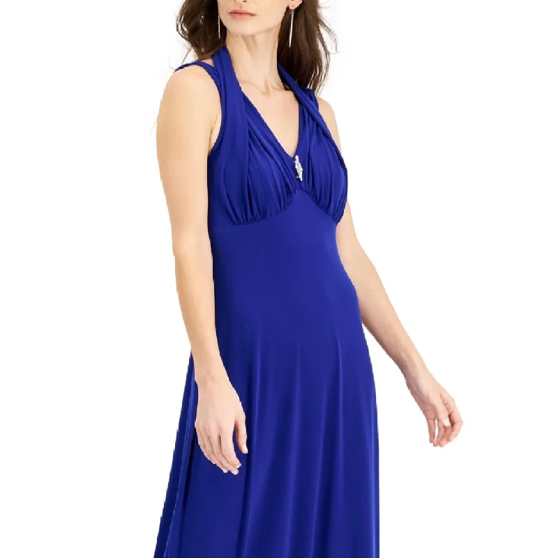 Evening dress with elegant details-Connected Women's Double Strap Gown Blue Size 14