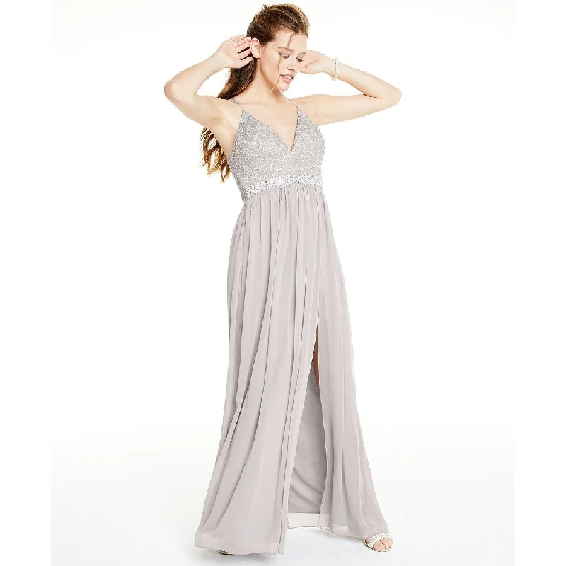 Evening dress for exclusive soirée-Emerald Sundae Juniors' Lace & Chiffon Gown Gray Size Extra Small