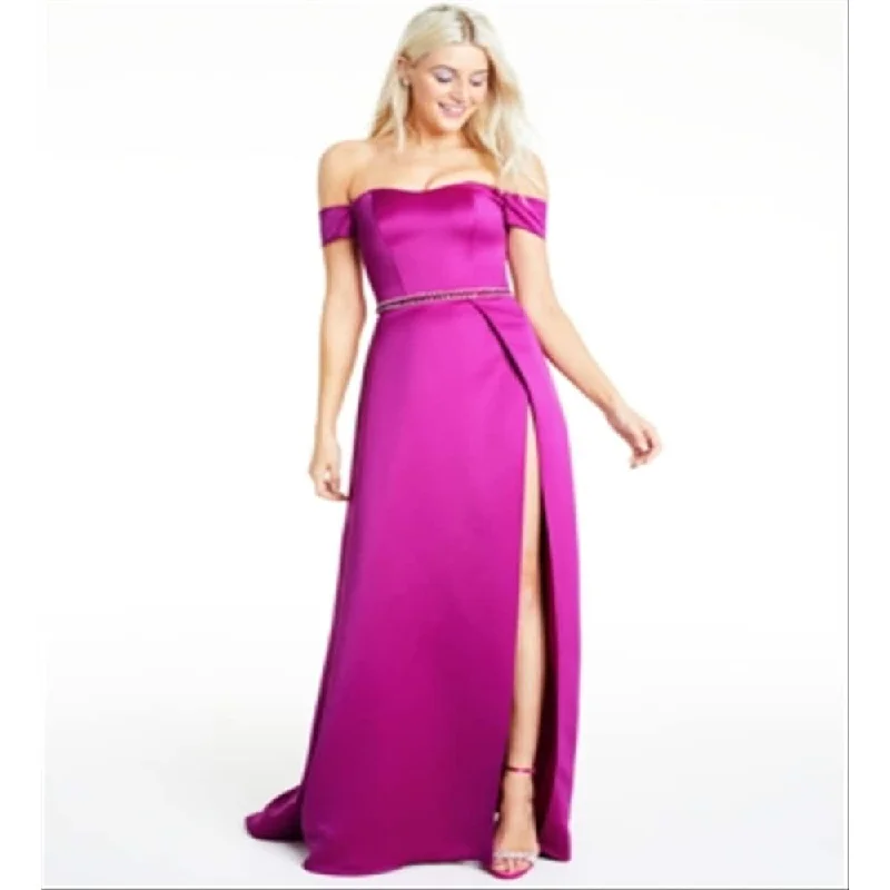 Evening dress for fabulous event-Glamour By Terani Junior's Off The Shoulder Faux Wrap Gown Pink Size 8