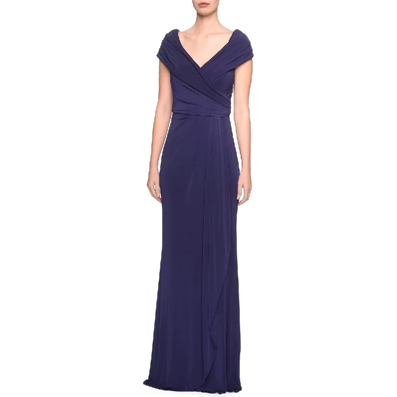 Evening dress for elite celebration-La Femme Women's Ruched Jersey Long Gown Blue Size14