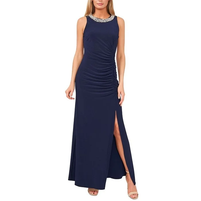 Evening dress with designer elements-MSK Women's Embellished Front Slit Gown Blue Size 6