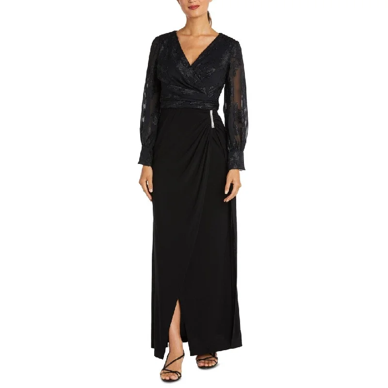 Evening dress for exclusive event-Nightway Women's Jacquard Faux Wrap Gown Black Size 8