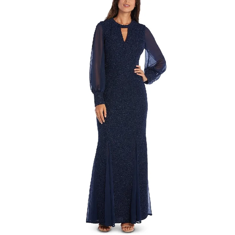 Evening dress for private dinner-Nightway Women's Long-Sleeve Keyhole Gown Navy Size 14