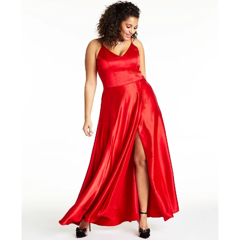 Evening dress for black-tie gala-Sequin Hearts Women's Trendy Plus Slit Satin Gown Medium Red Size 24 - Square 24