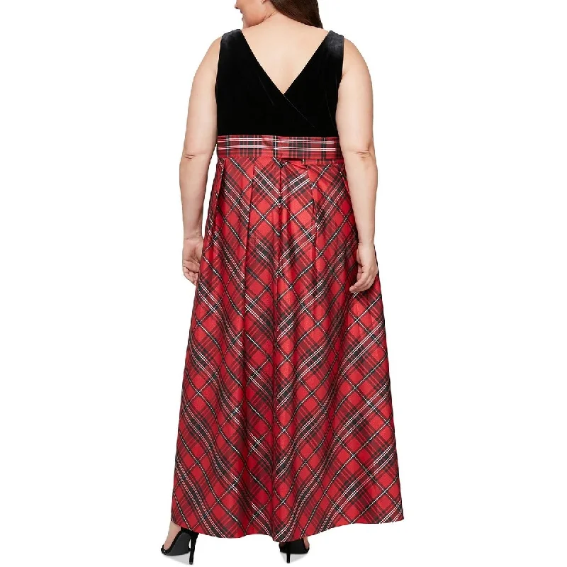 Evening dress for glamorous event-Sl Fashions Women's Plaid Belted A Line Gown Black Size 18