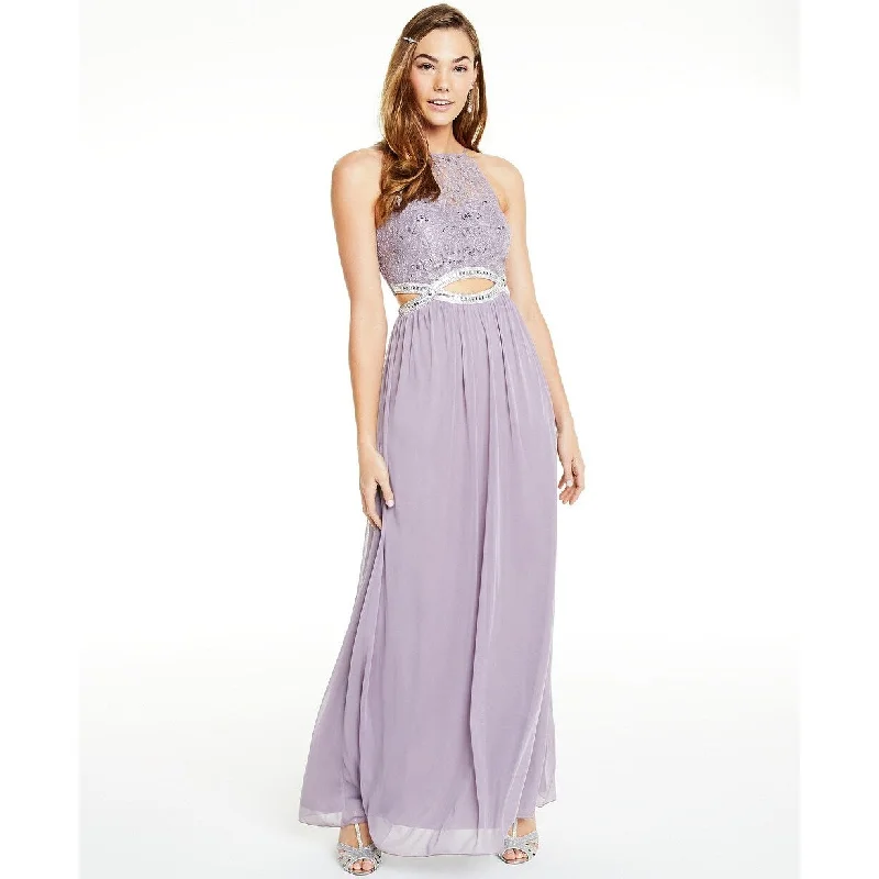 Evening dress with luxurious trim-Speechless Juniors' Glitter Lace & Sheer Jersey Infinity-Waist Gown Purple Size 5