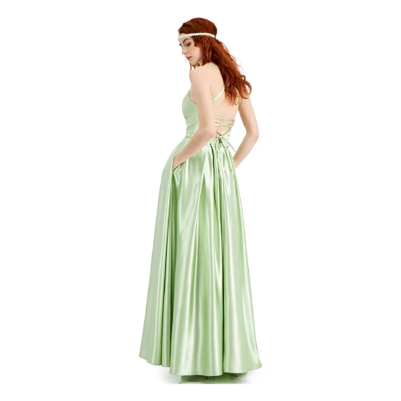 Evening dress for formal celebration-Speechless Junior's Lace Up Back Satin Gown Green Size 0