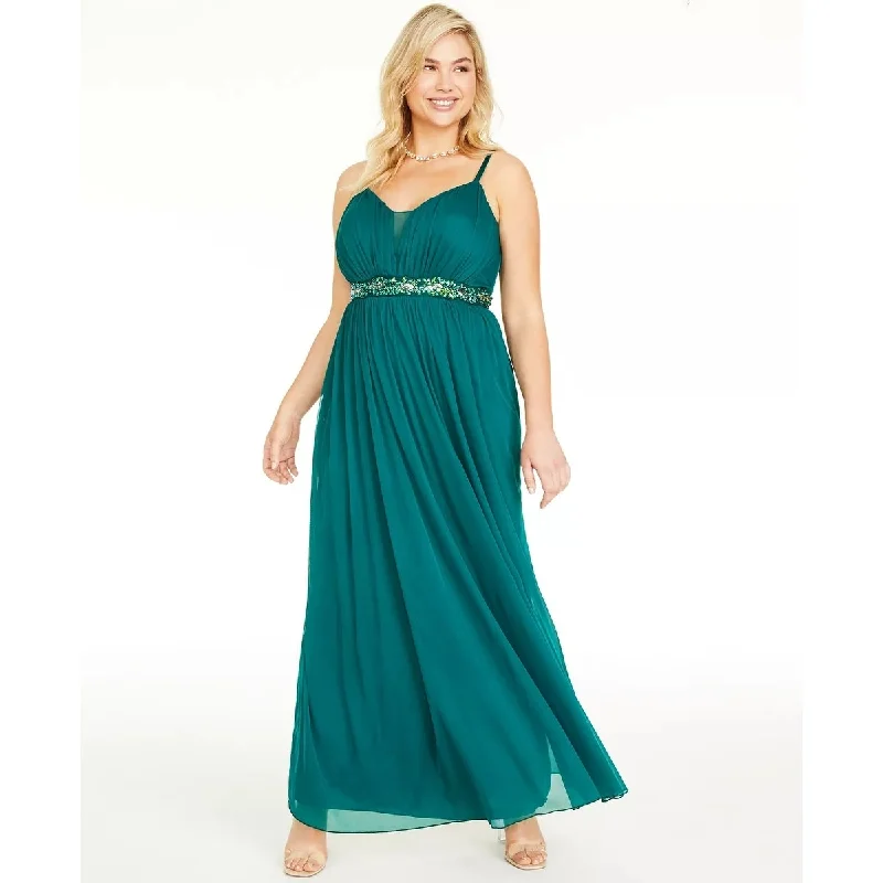 Evening dress for chic soirée-Teeze Me Women's Trendy Rhinestone Trim Gown Green Size 14