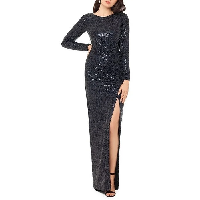 Evening dress with luxe embellishments-Xscape Women's Long-Sleeve Sequined Gown Black Size 14