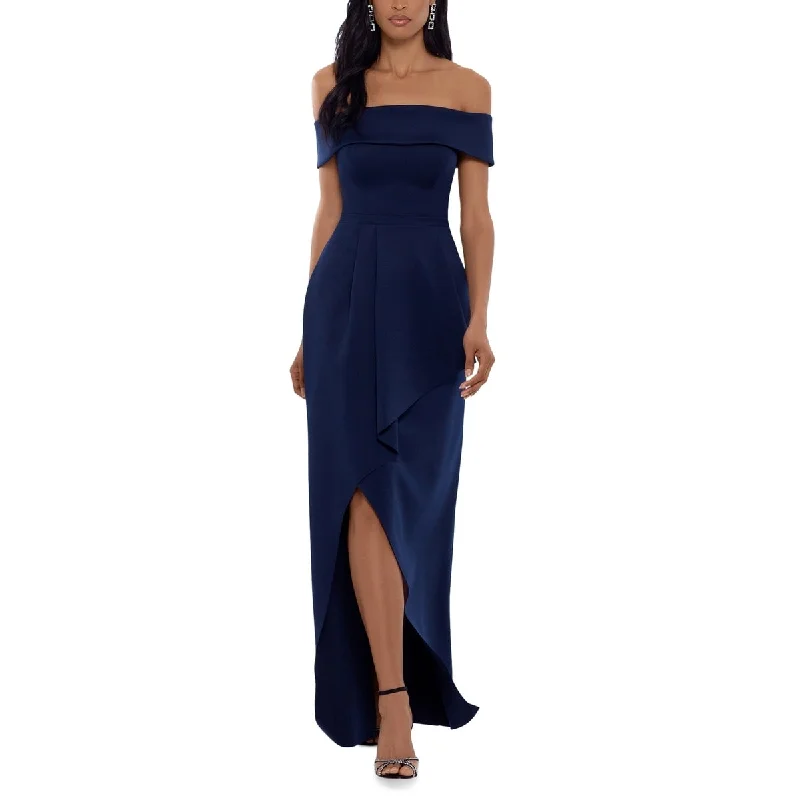 Evening dress with bold design-XSCAPE Women's Off The Shoulder Asymmetrical Hem Gown Blue Size 6