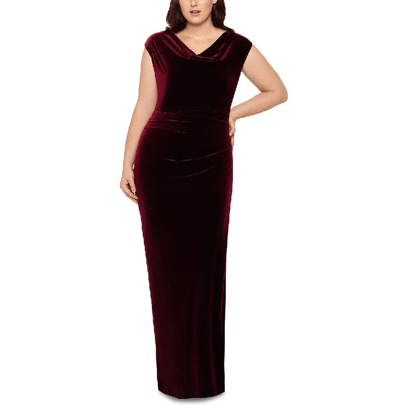 Evening dress with flared sleeves-XSCAPE Women's Plus Size Drape-Front Velvet Gown Dark Red Size Petite Small - Petite Small