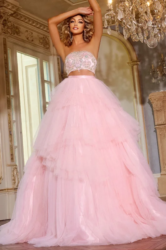 Evening dress for high-end reception-2-Piece Strapless A-line Ruffled Gown by Jovani D5112