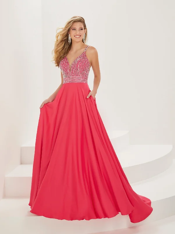 Evening dress for formal function-Beaded Crepe Chiffon A-line Gown by Tiffany Designs 16927