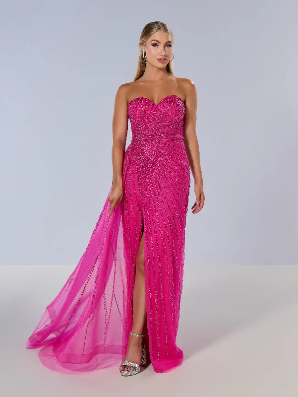 Evening dress for black-tie gala-Beaded Fitted Strapless Slit Gown by Tiffany Designs 16214