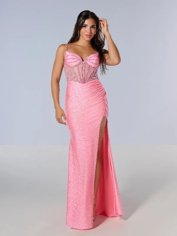 Evening dress for fabulous celebration-Beaded Sheer Corset Slit Gown by Tiffany Designs 16203