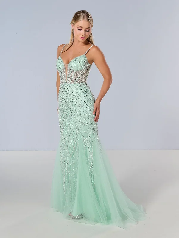 Evening dress for chic gala-Beaded Sleeveless Mermaid Dress by Tiffany Designs 16218