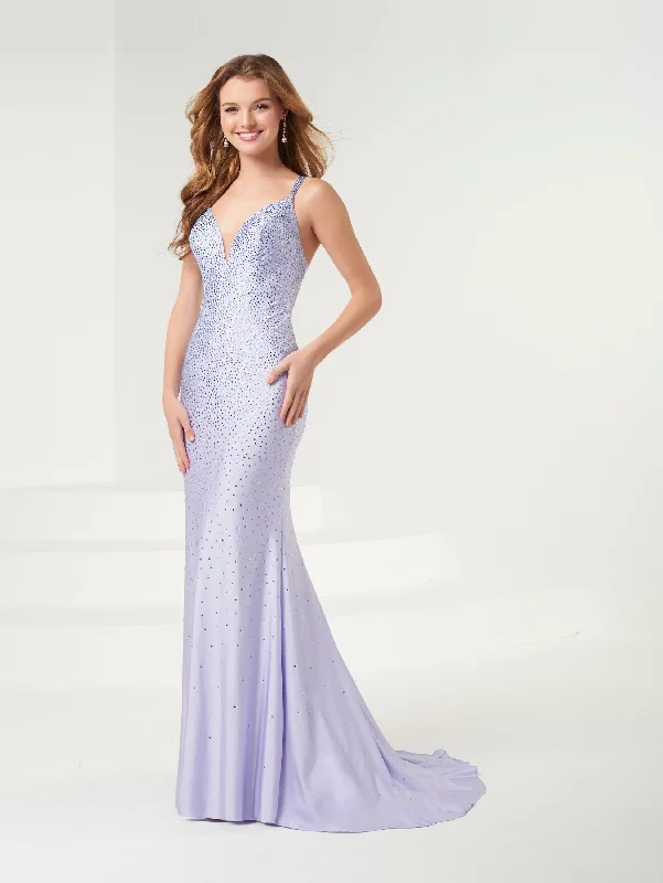 Evening dress with chic back detail-Beaded Spandex Strappy Back Trumpet Dress by Panoply 14090