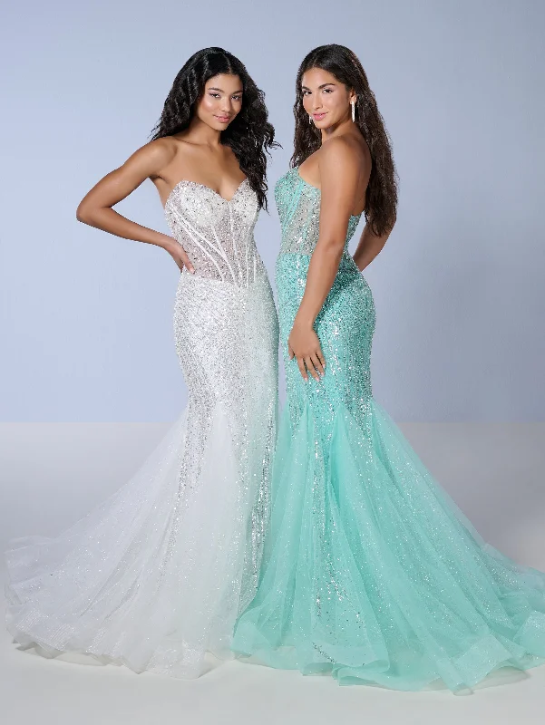 Evening dress for luxurious celebration-Beaded Strapless Mermaid Dress by Tiffany Designs 16232