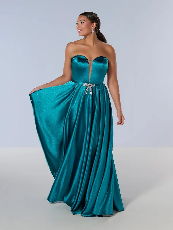 Evening dress for grand wedding-Curvy Charmeuse Strapless Gown by Tiffany Designs 16219