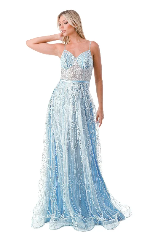 Evening dress with dazzling fabric-Embellished Sheer Sweetheart A-line Gown by Coya L2775B