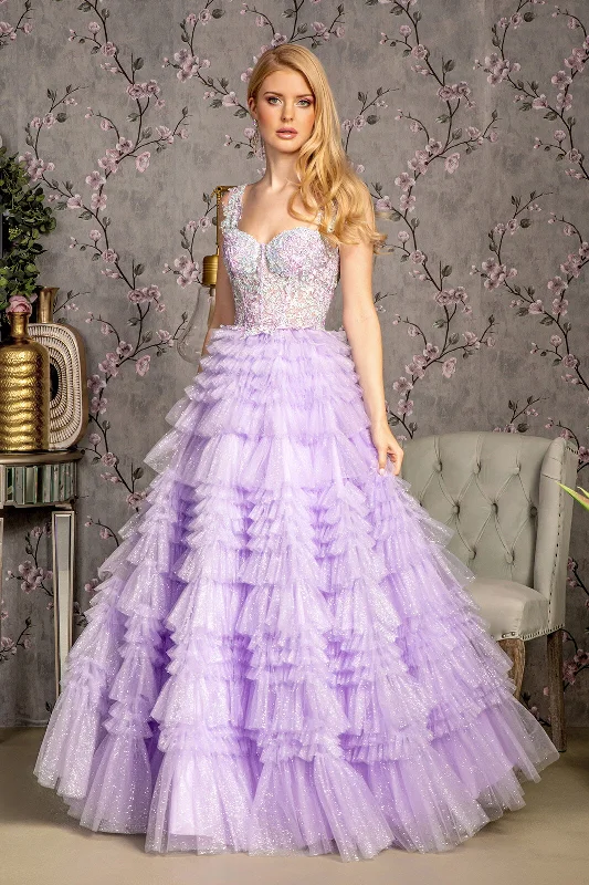 Evening dress with chic lace-Embroidered Corset Tiered Ruffled Gown by GLS Gloria GL3460