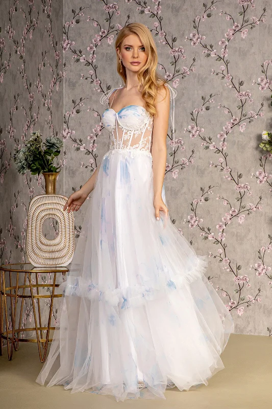 Evening dress for chic cocktail-Embroidered Sheer Corset Tiered Gown by GLS Gloria GL3208