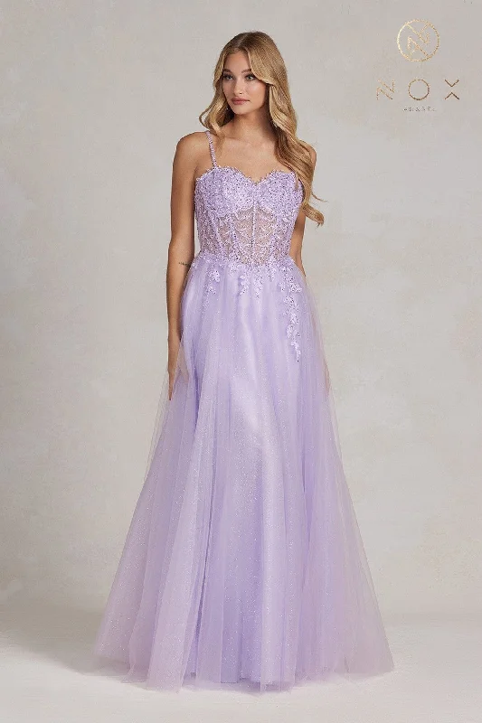 Evening dress with long train-Embroidered Sweetheart Tulle Gown by Nox Anabel F1087