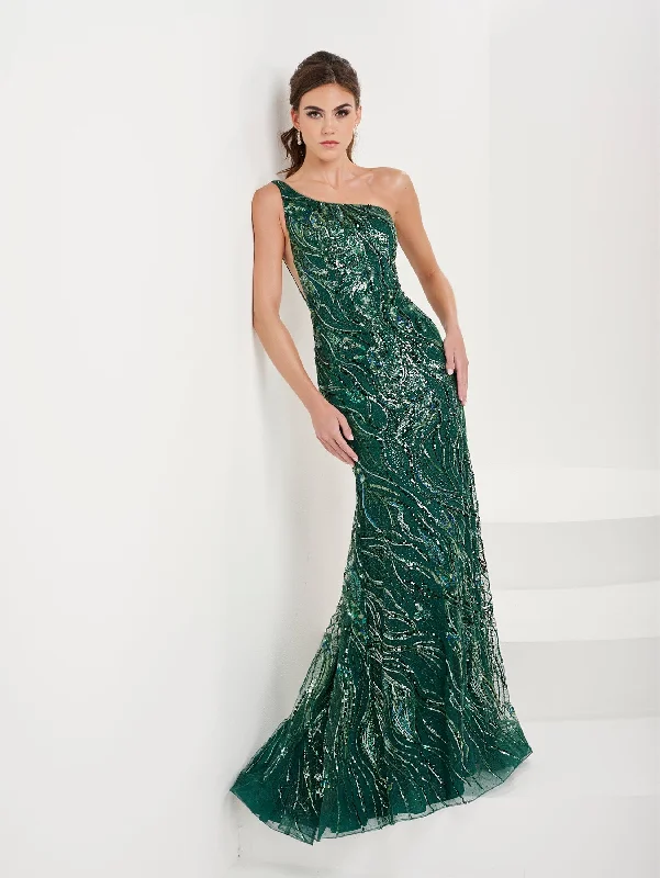 Evening dress with layered chiffon-Fitted Embellished One Shoulder Gown by Panoply 14188