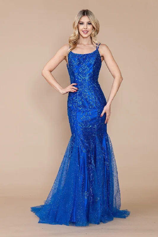 Evening dress for high-end reception-Fitted Glitter Print Sleeveless Gown by Poly USA 9306