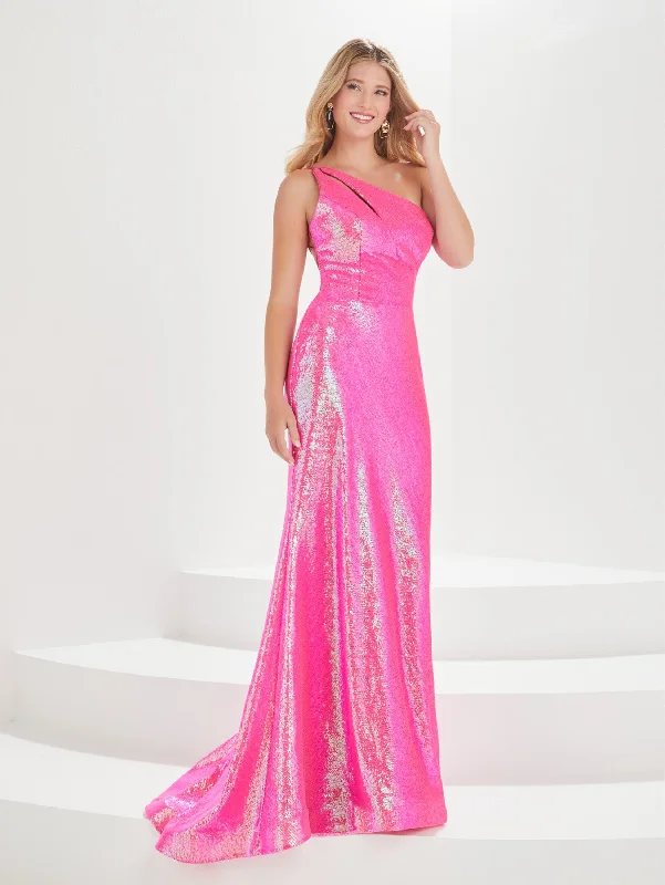 Evening dress for fabulous reception-Fitted Sequin One Shoulder Gown by Tiffany Designs 16006