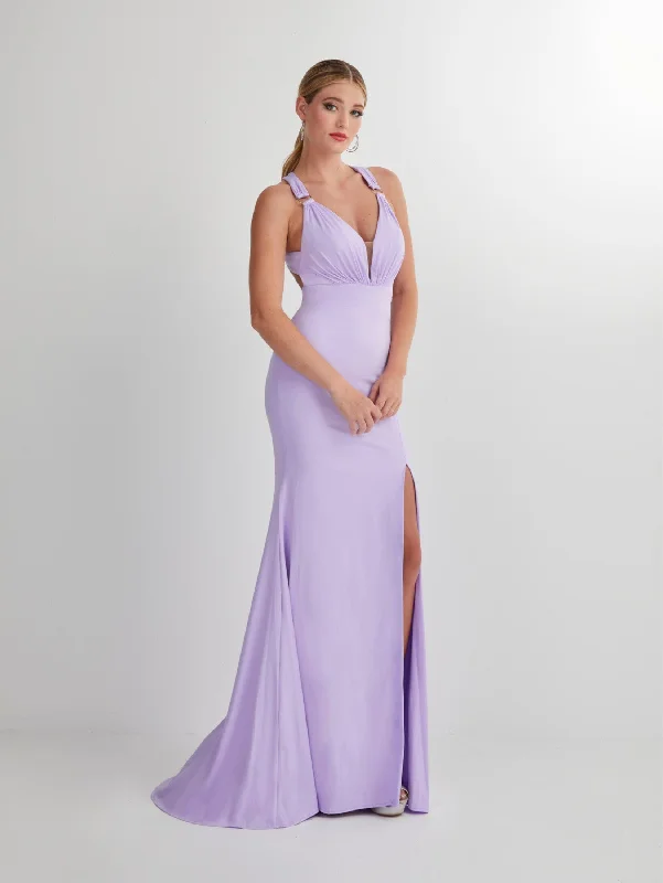 Evening dress for luxurious night event-Fitted Spandex Sleeveless Slit Gown by Studio 17 12897