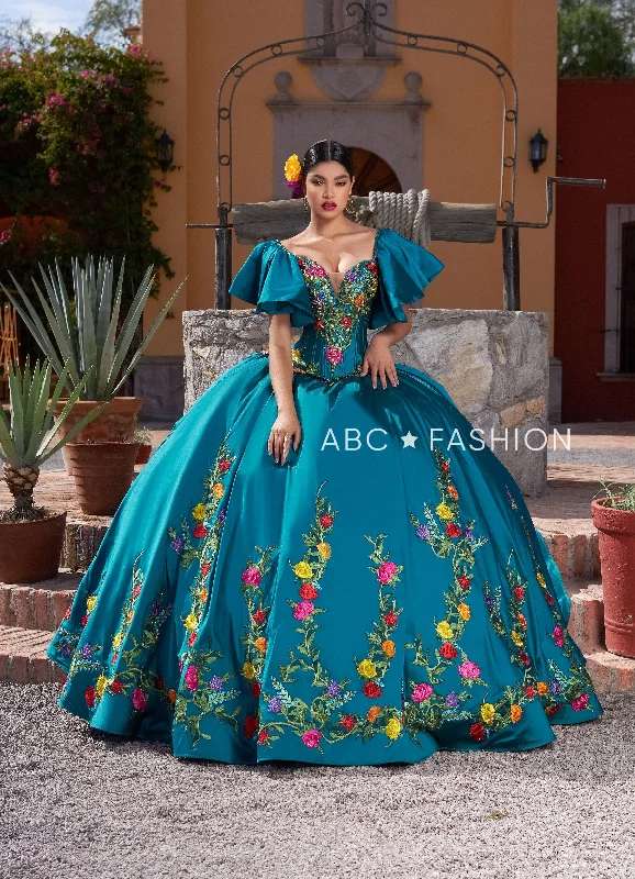 Evening dress with chic embellishments-Floral Short Sleeve Quinceanera Dress by Ragazza MV43-143