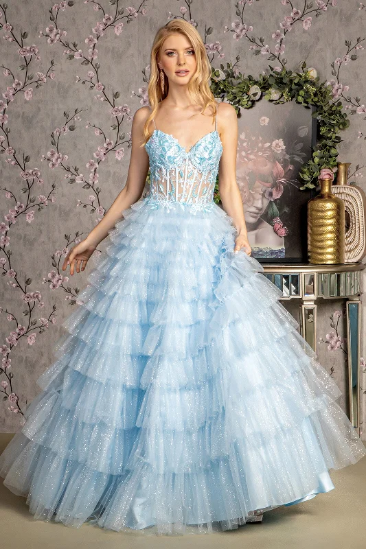 Evening dress with jewel-toned fabric-Glitter Sleeveless Tiered Ruffled Gown by GLS Gloria GL3464