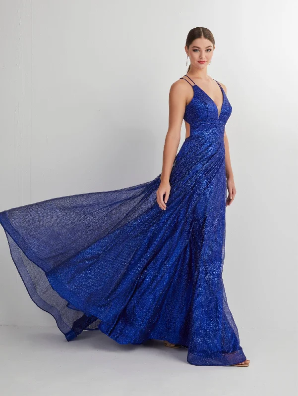 Evening dress for grand fashion show-Glitter Tulle Sleeveless A-line Gown by Studio 17 12895