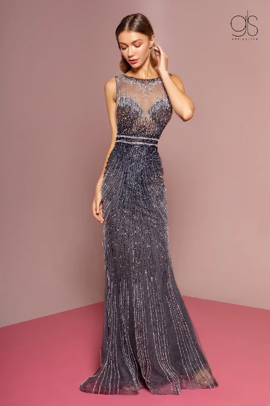 Evening dress for VIP reception-Jeweled Mermaid Dress with Sheer Bodice by GLS Gloria GL2555