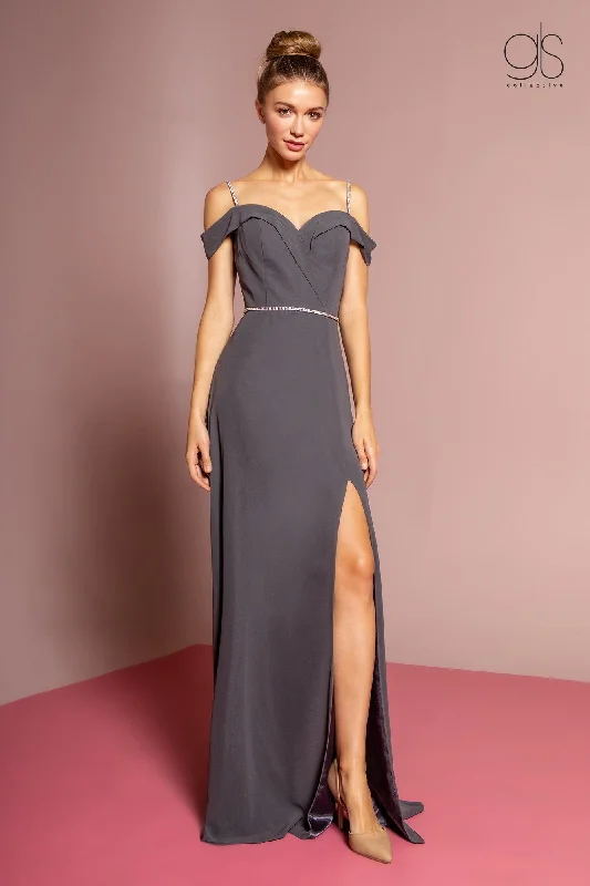 Evening dress for extravagant celebration-Long Cold Shoulder Dress with Side Slit by Elizabeth K GL2665